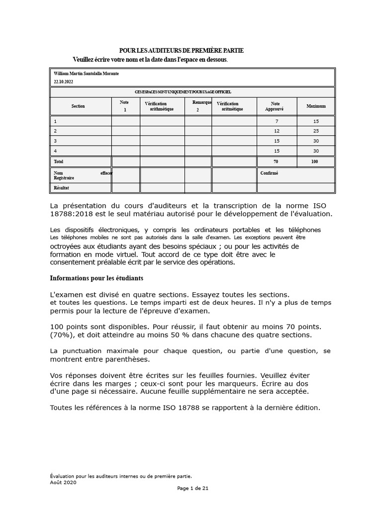 Évaluation ISO 18788 pour Auditeurs | PDF | Audit | Sécurité