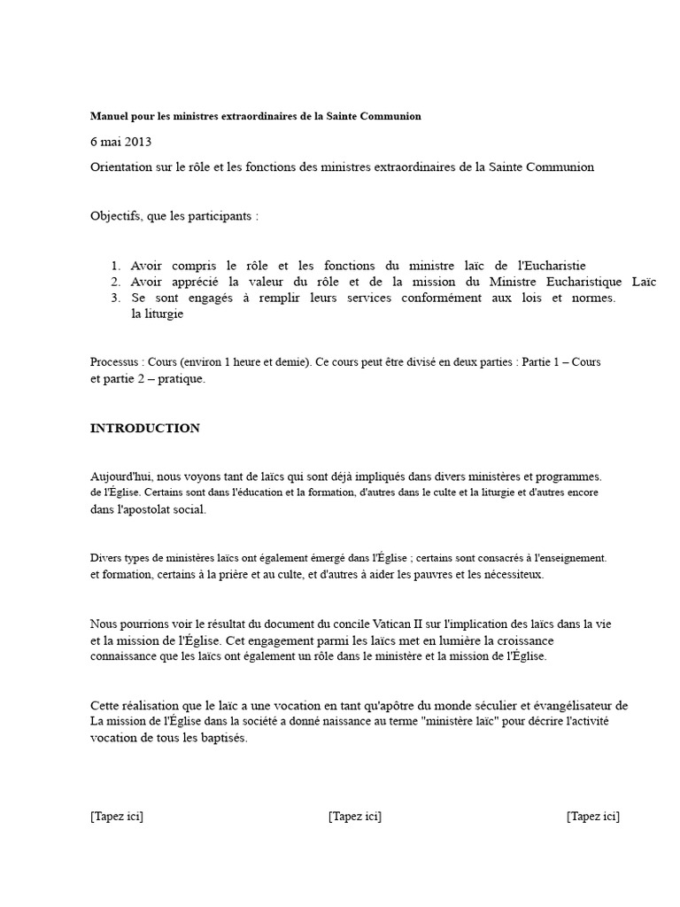 Rôle des Ministres de la Communion | PDF | Eucharistie | Liturgie ...