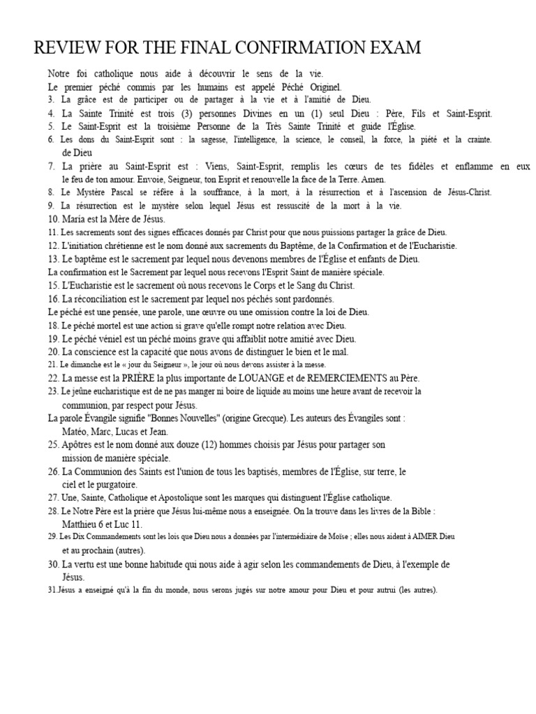 Révision pour l'examen de foi catholique | PDF | Saint-Esprit | Baptisme