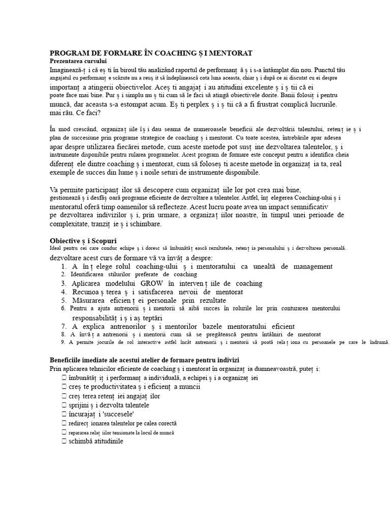 Program de Formare În Coaching Și Mentorat | PDF