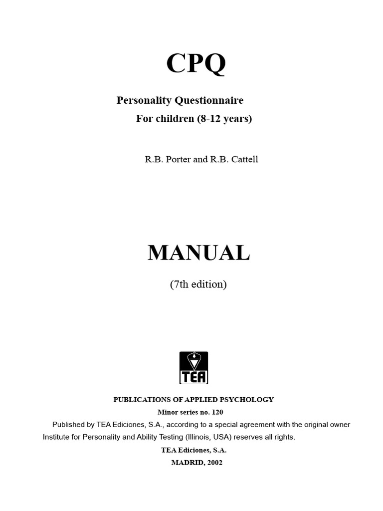 Children's Personality Questionnaire Manual | PDF | Standard Score ...