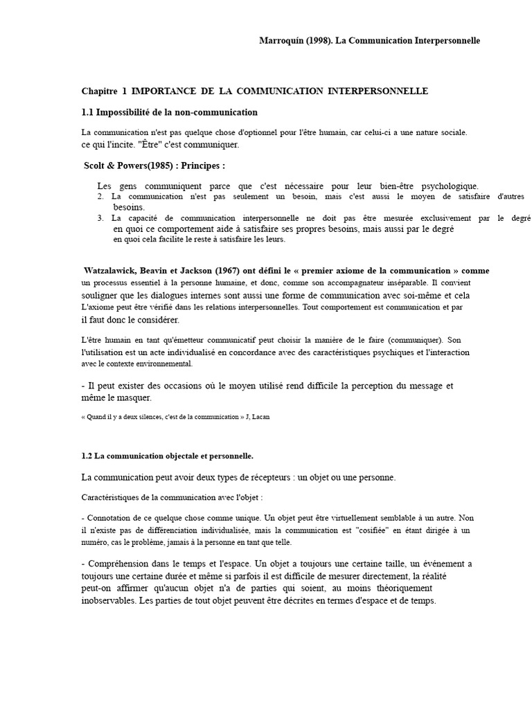 Importance de la Communication Interpersonnelle | PDF | la perception ...