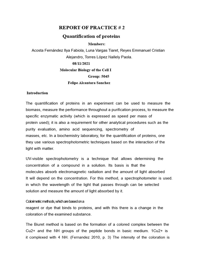 Protein Quantification Techniques Report | PDF | Spectrophotometry ...