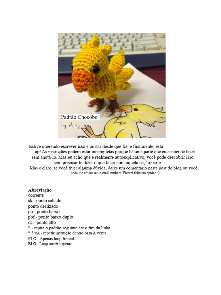 Tutorial de Crochê: Chocobo Amigurumi | PDF