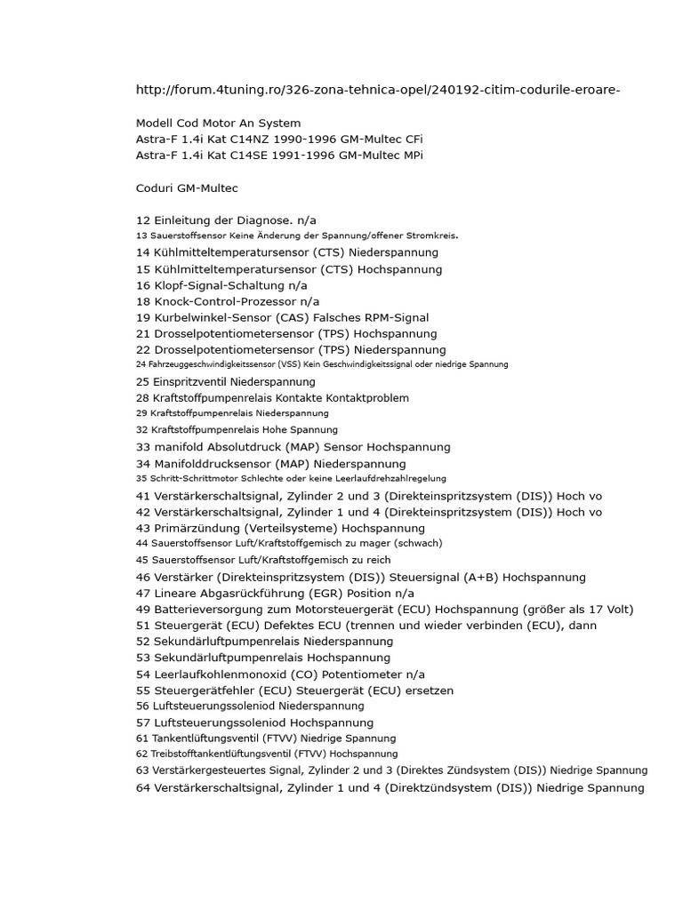Opel Codes | PDF