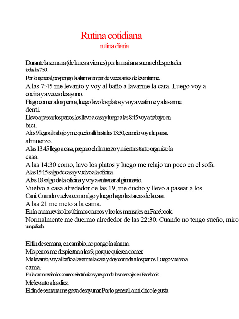 Rutina diaria: actividades y horarios | PDF