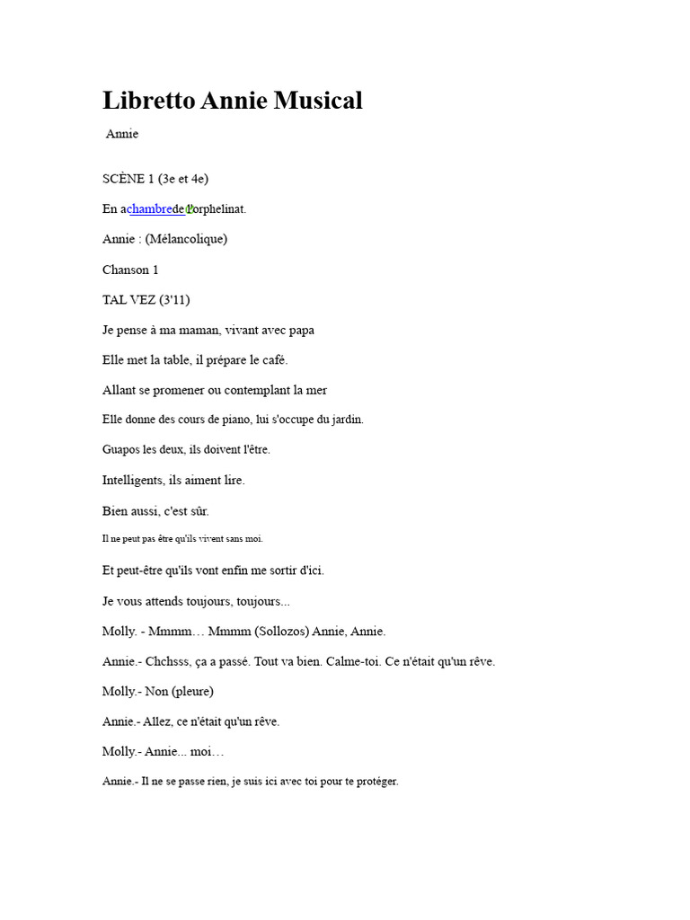 Libretto du Musical Annie : Scènes et Chansons | PDF | Annie (Comédie ...