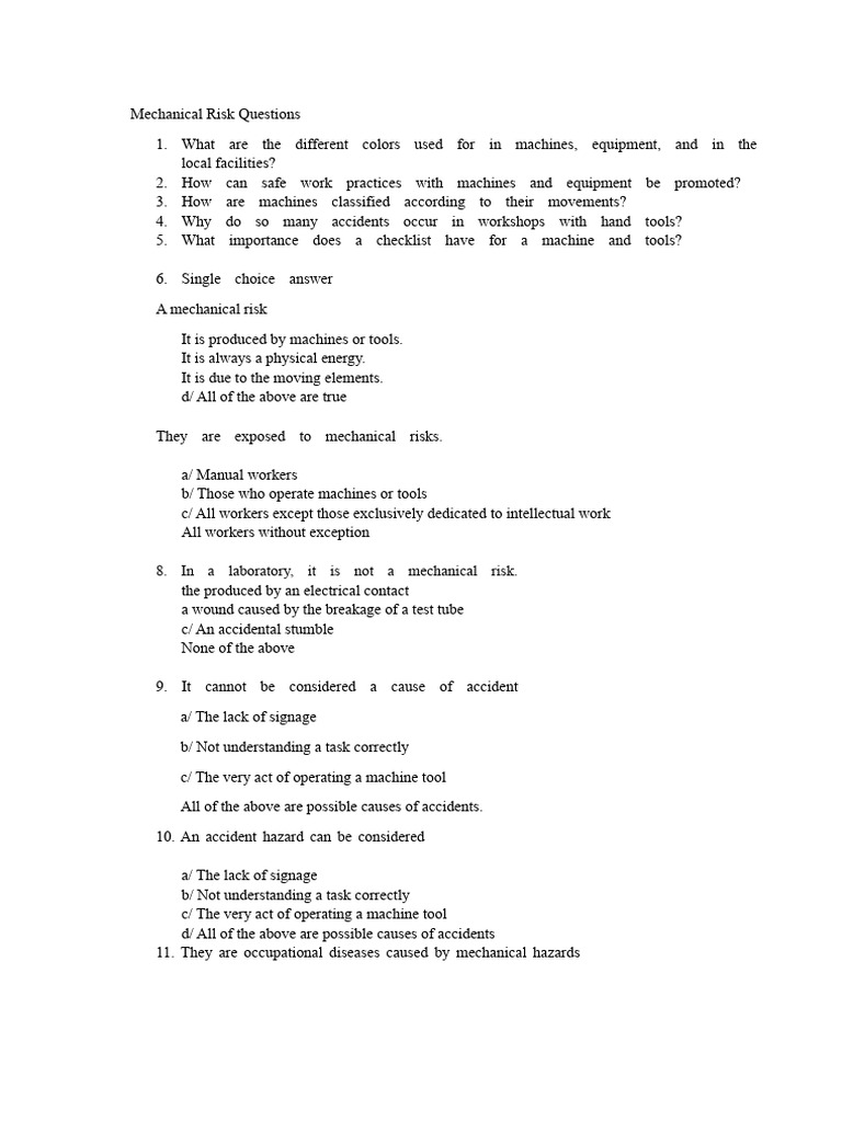 mechanical risk questions gth 2019 | PDF | Hazards | Risk