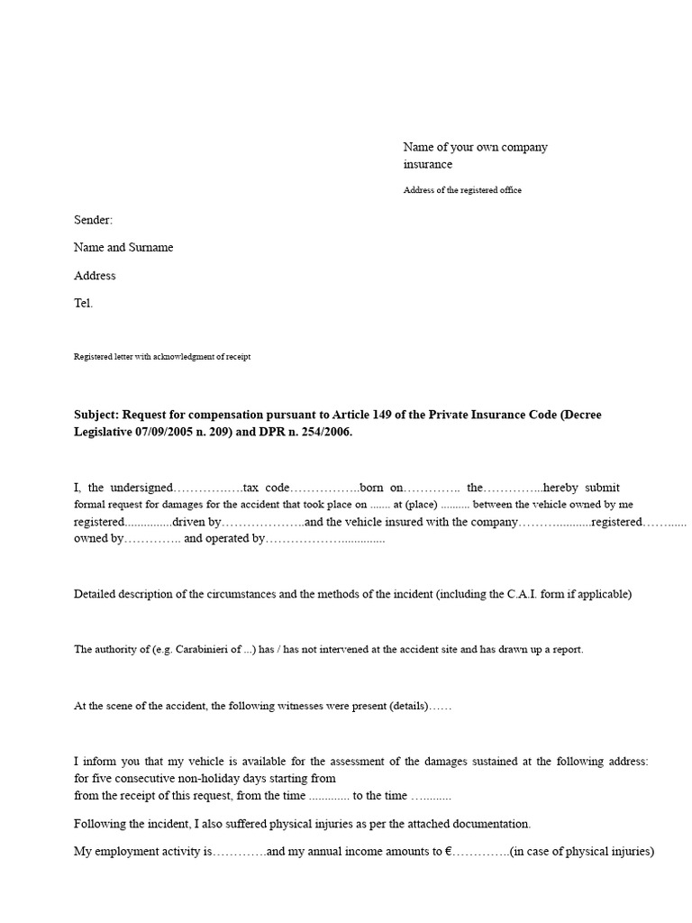 Compensation Request for Insurance Claim | PDF | Insurance | Damages