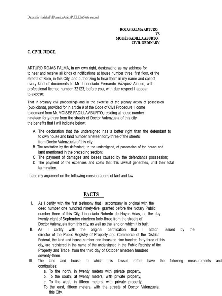 Full Possession Action Demand Explained | PDF | Common Law | Justice