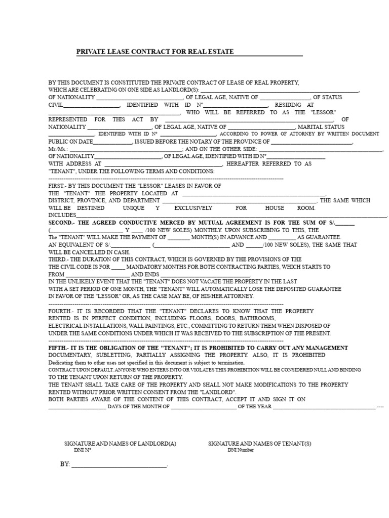 Private Lease Contract Template | PDF | Lease | Leasehold Estate