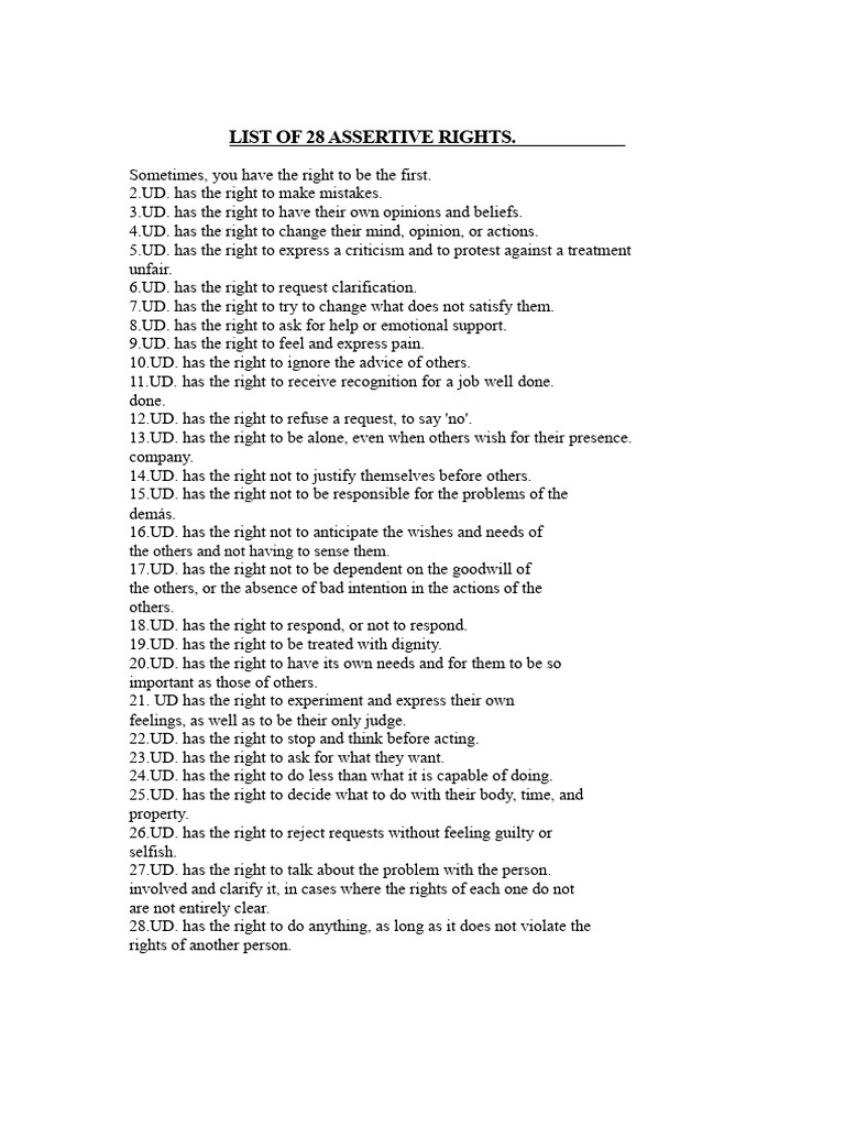 List of Assertive Rights | PDF