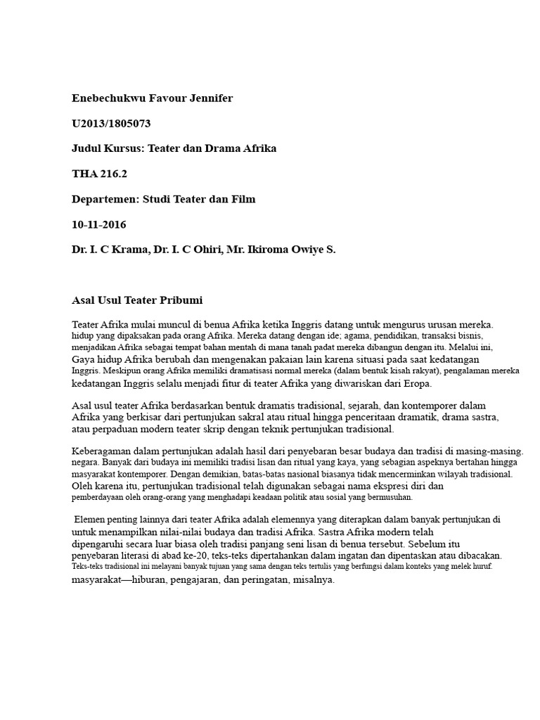 Asal Usul dan Evolusi Teater Afrika | PDF