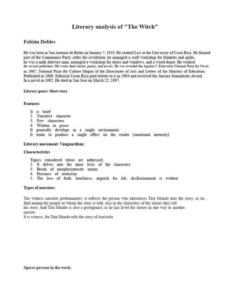 Literary Analysis Of The Witch Pdf