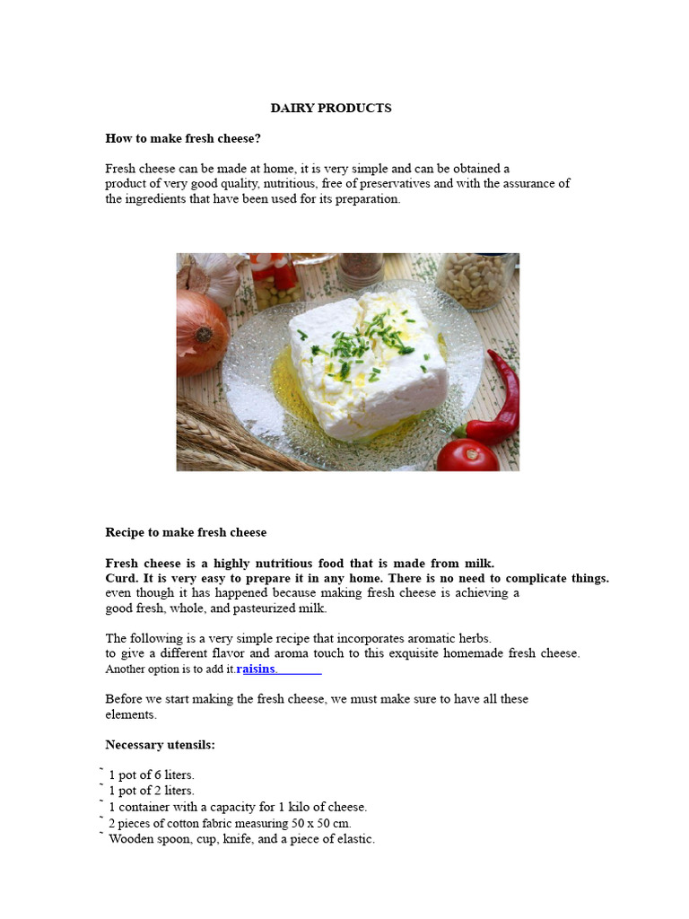 Homemade Fresh Cheese Recipe Guide | PDF | Cheese | Milk