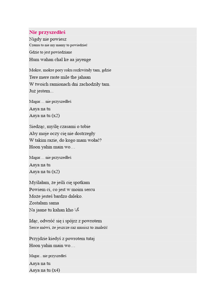 Aaya Na Tu - Tekst Piosenki | PDF