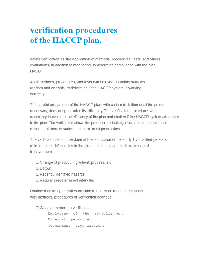 HACCP Verification Procedures Explained | PDF | Verification And ...