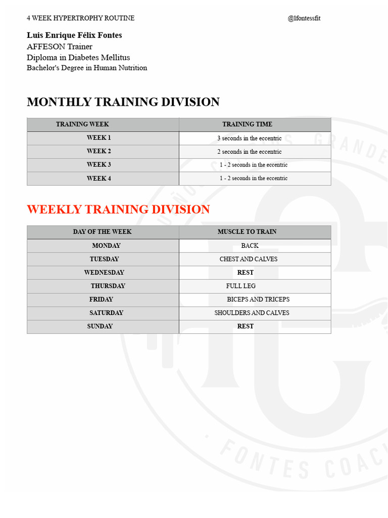 4-Week Hypertrophy Workout Plan | PDF | Strength Training | Weight Training
