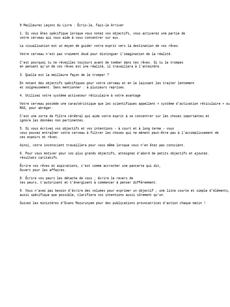 9 Leçons Clés pour Atteindre Vos Objectifs | PDF
