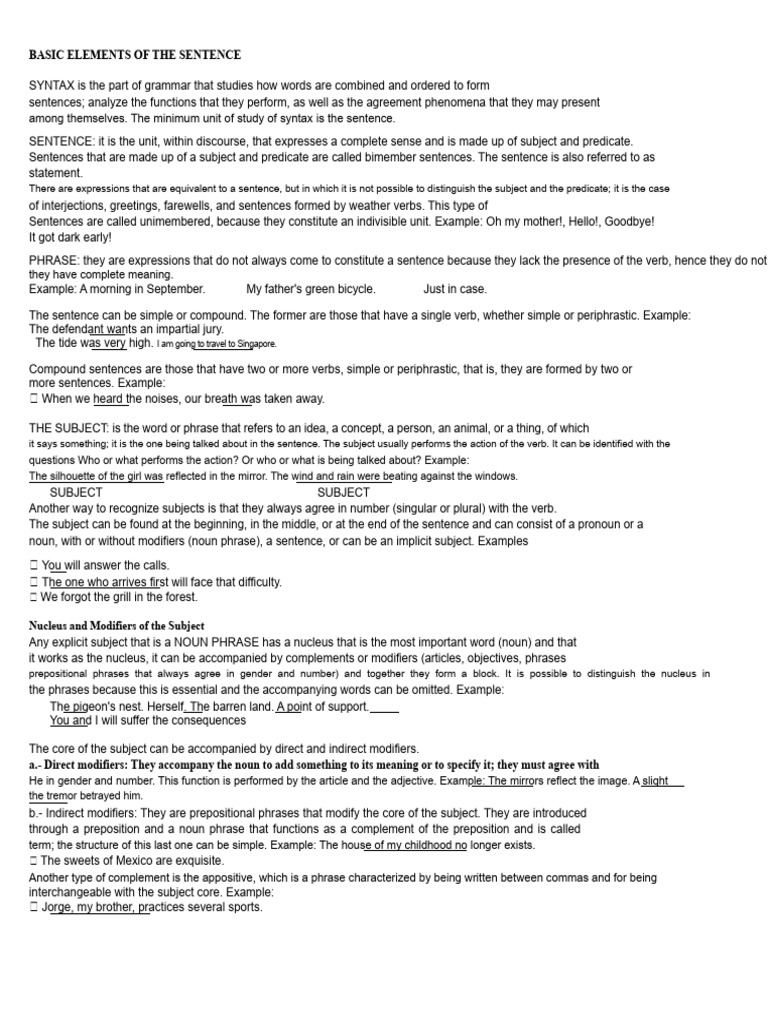 Understanding Sentence Structure Basics | PDF | Verb | Subject (Grammar)