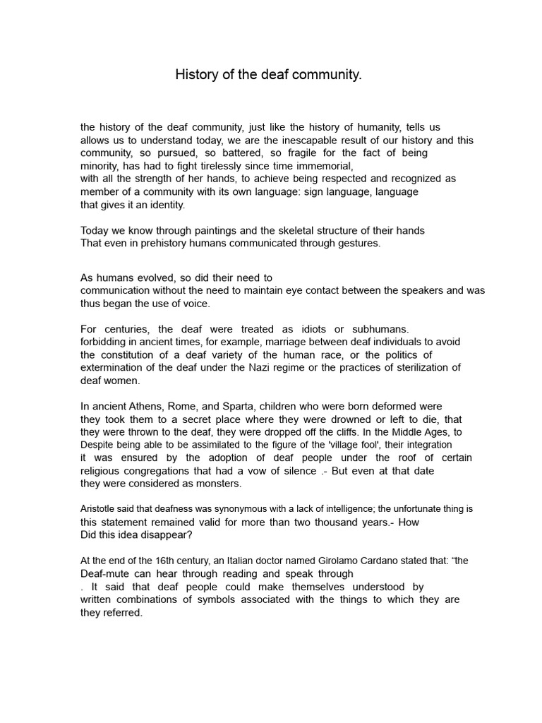 Evolution of the Deaf Community History | PDF | Sign Language | Deafness