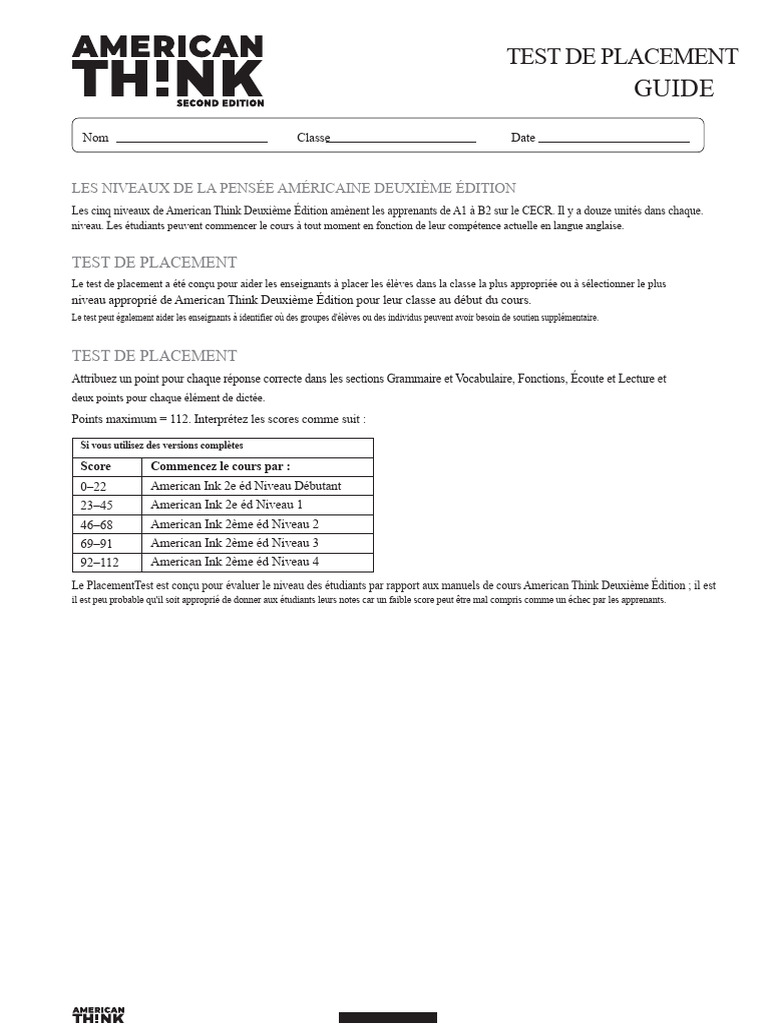 Test de Placement American Think 2e Éd. | PDF