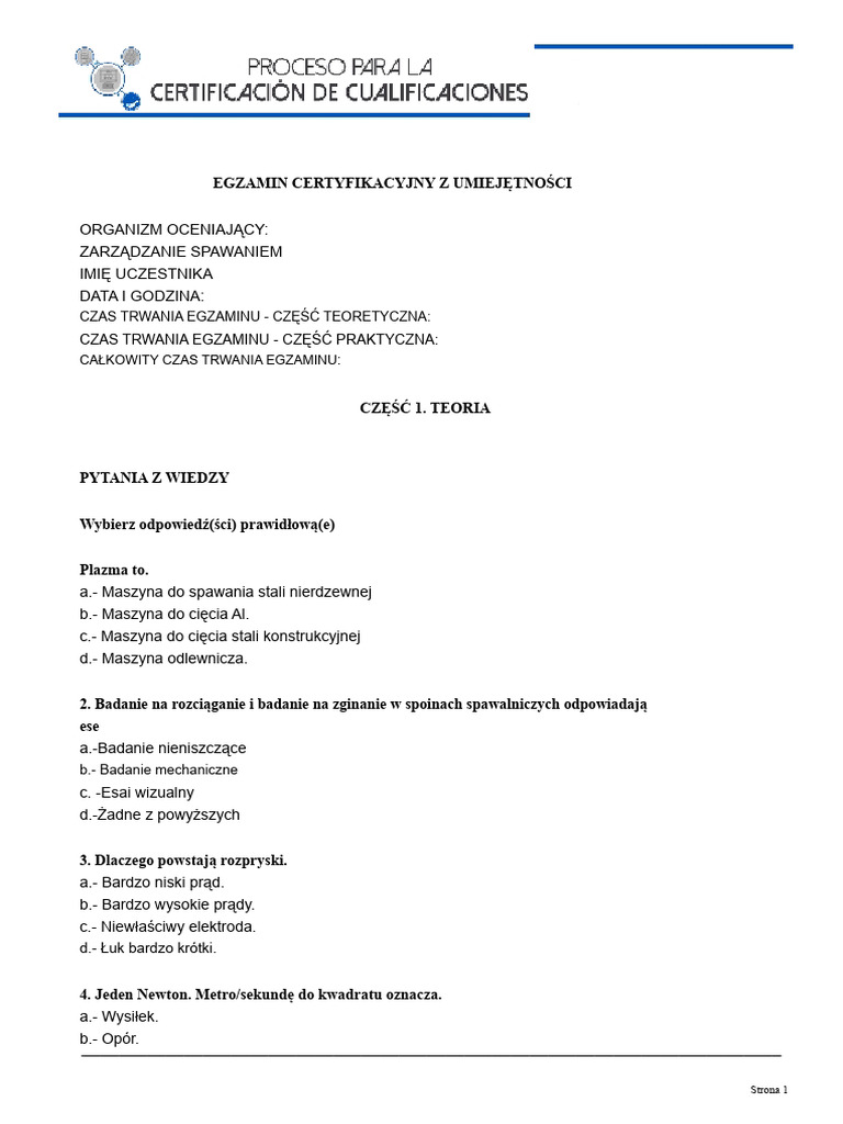 Kwestionariusz Egzamin Teoretyczny 0523 | PDF
