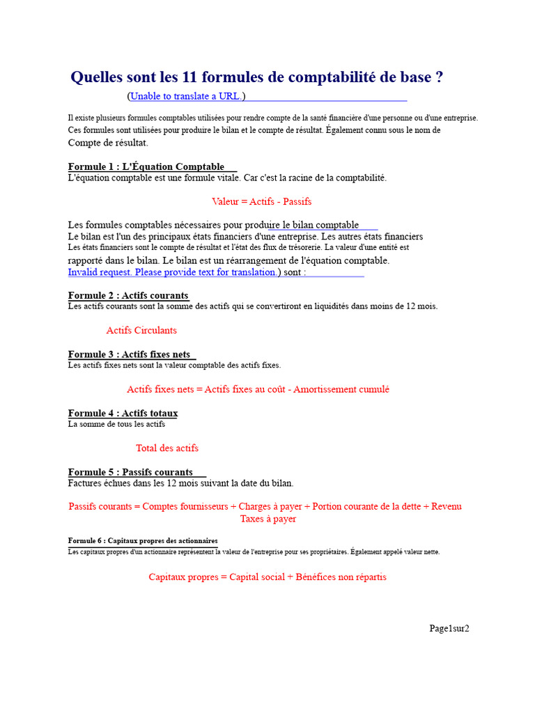 11 Formules de Comptabilité Essentielles | PDF | Capitaux propres ...