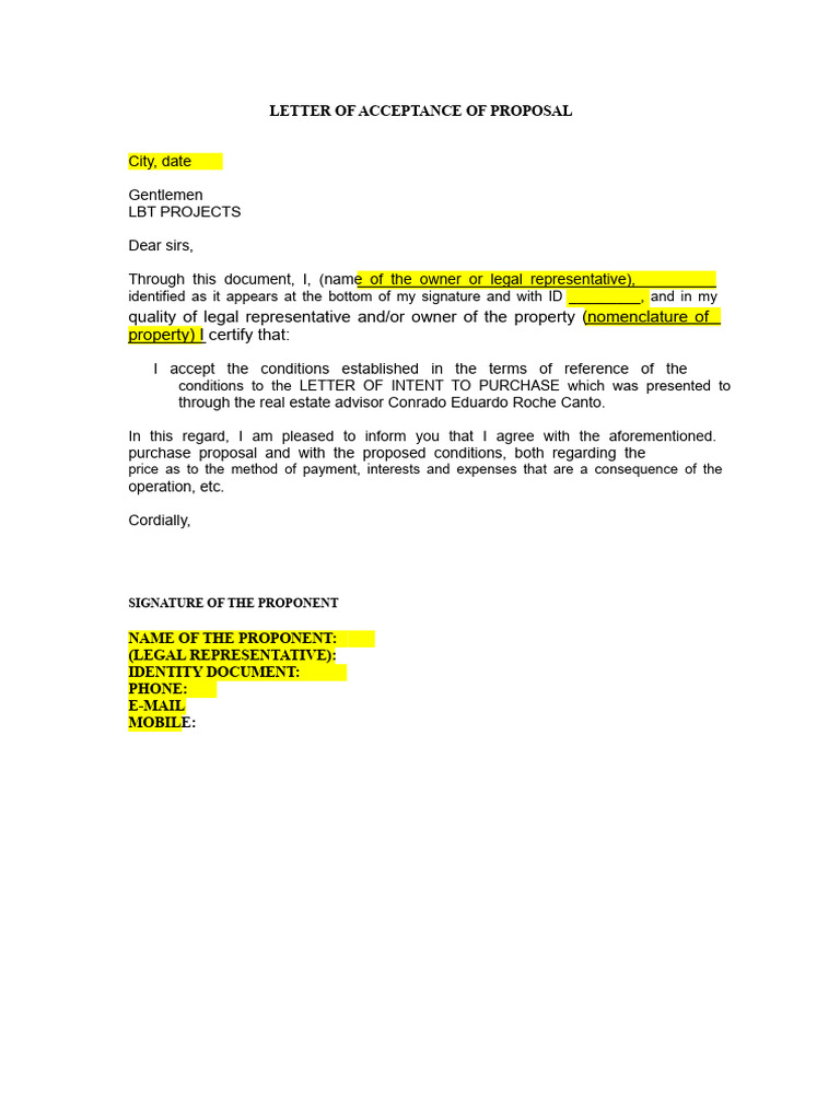 Proposal Acceptance Letter Template | PDF