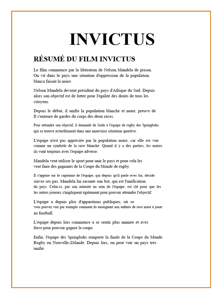 Unité et Rugby : Le Message d'Invictus | PDF