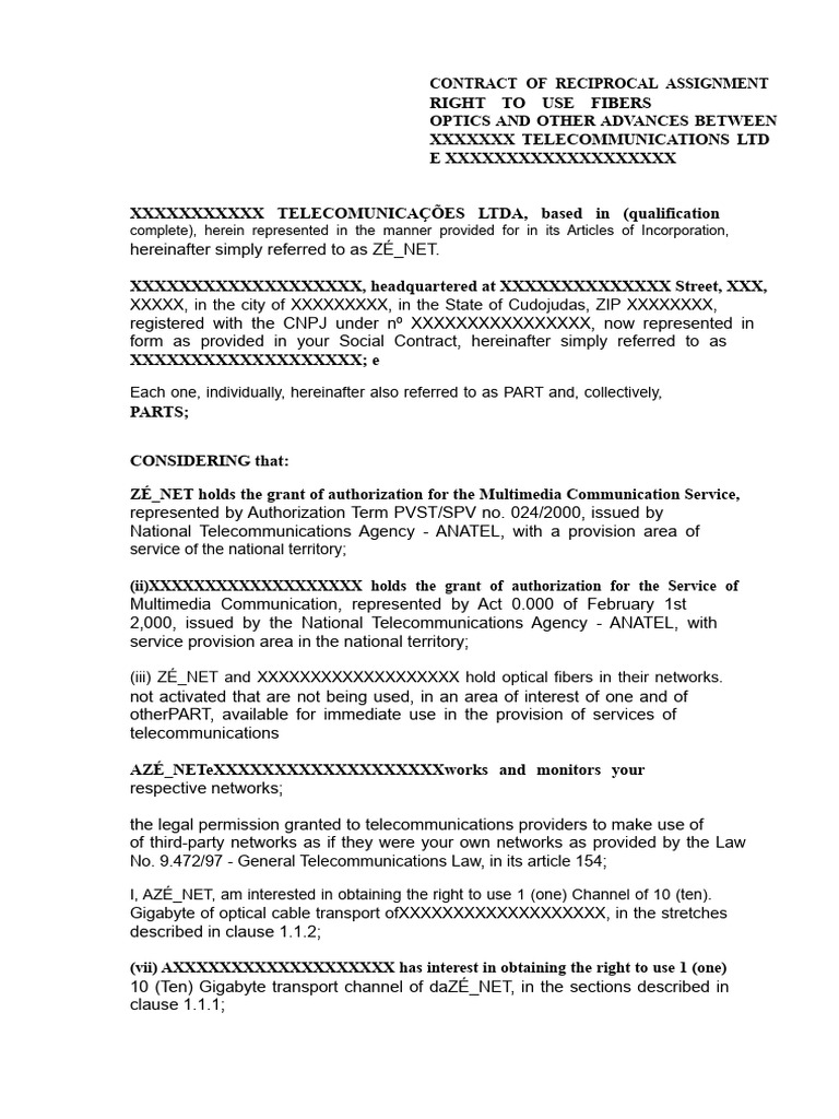 SWAP CONTRACT MODEL FOR FIBER OPTIC NETWORKS | PDF | Business Law ...