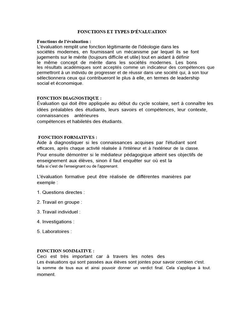 Types et Fonctions de l'Évaluation Éducative | PDF