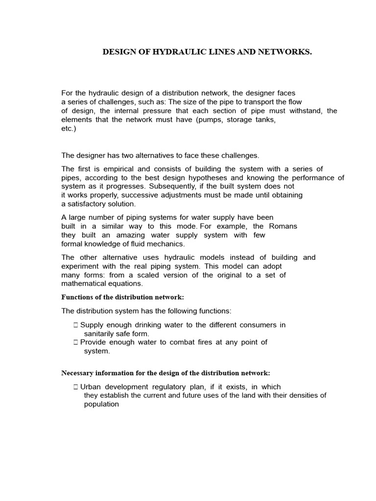 Hydraulic Design for Water Networks | PDF | Pipe (Fluid Conveyance) | Water