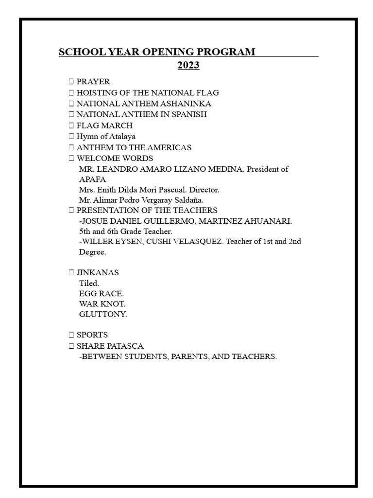 2023 School Year Opening Program | PDF