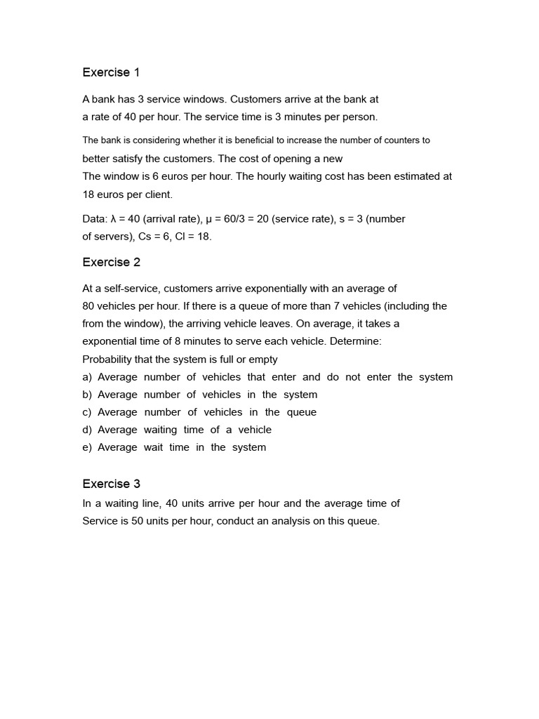 Queue Management and Optimization Exercises | PDF