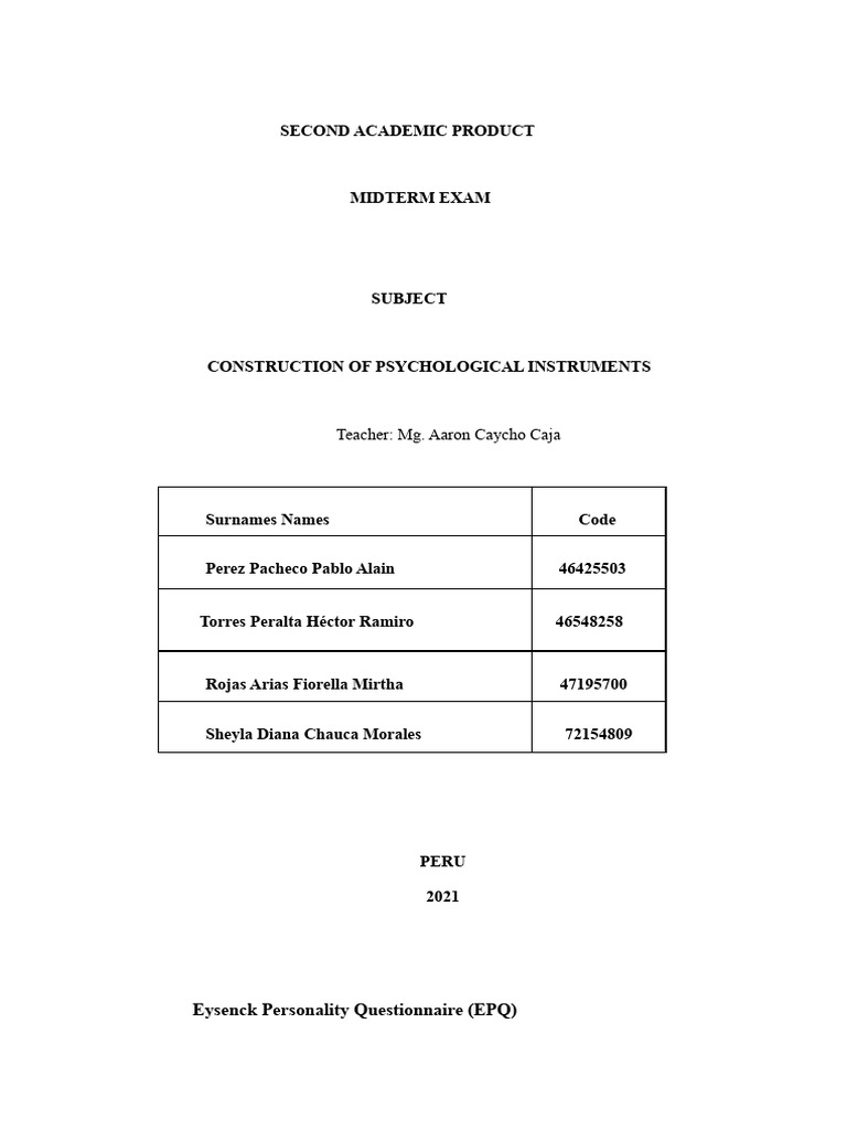 Eysenck Personality Questionnaire Overview | PDF | Extraversion And ...