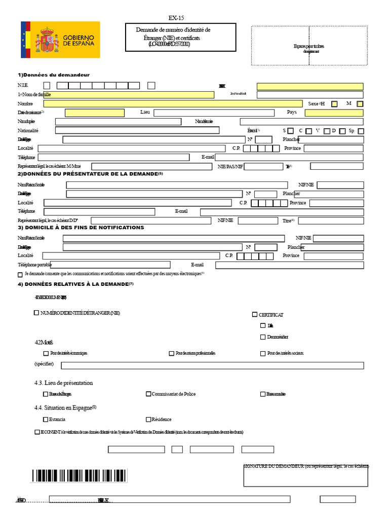 Demande de Formulaire EX-15 pour NIE | PDF | Informatique