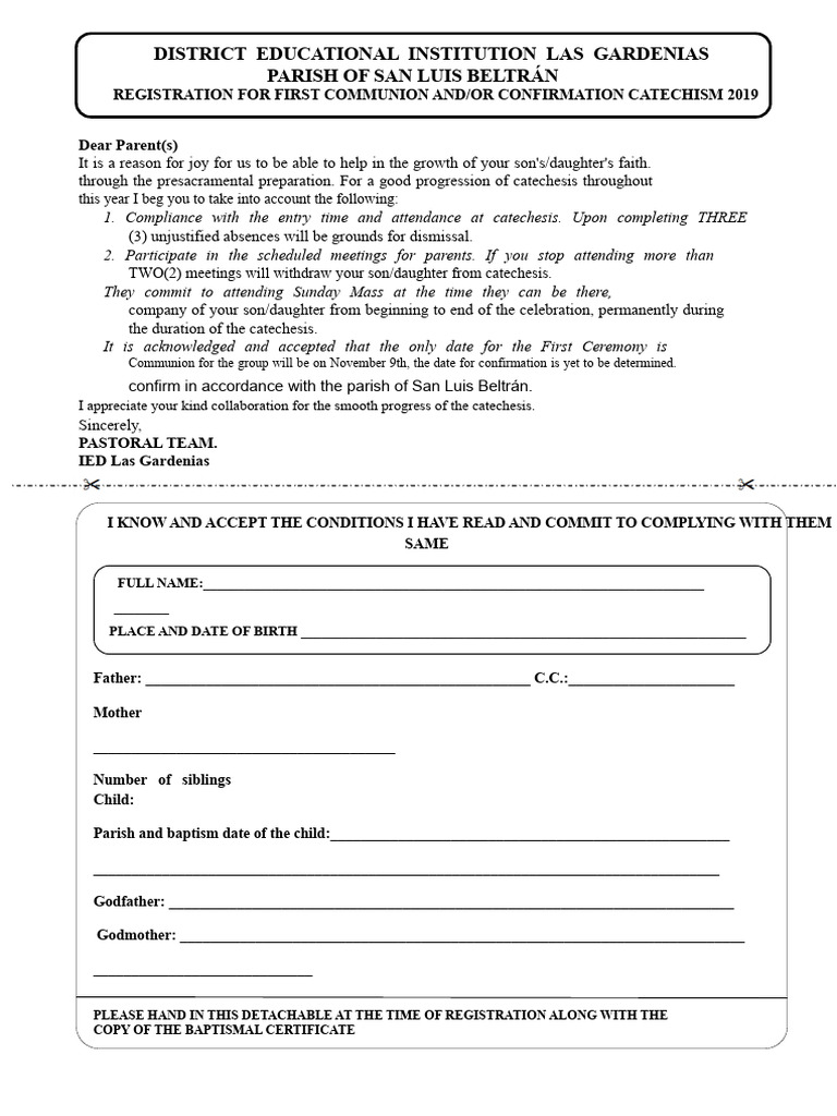 First Communion & Confirmation Registration | PDF