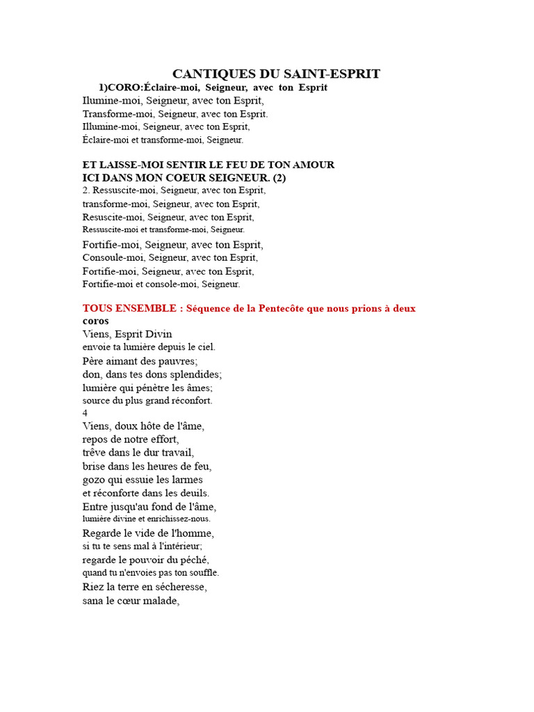 Cantiques de l'Esprit Saint | PDF | Saint-Esprit | Jésus
