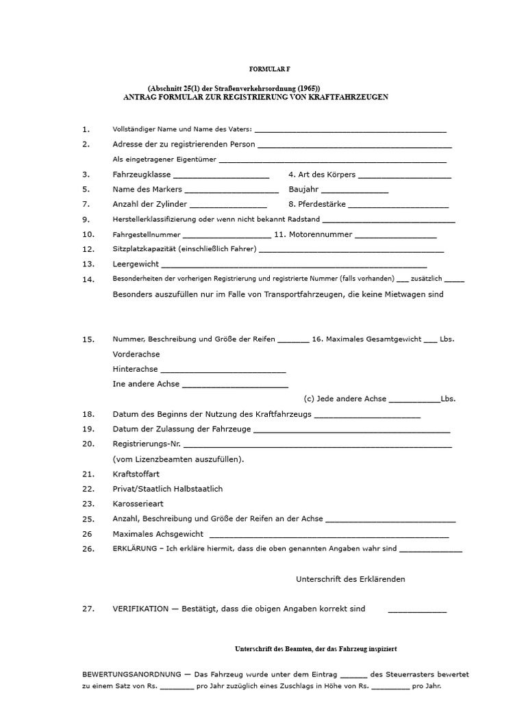 Formular F Registrierung Eines Kraftfahrzeugs | PDF