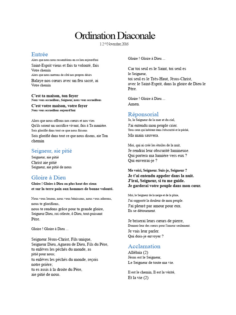 Accueil et Louange à Dieu | PDF | Ordination | Saint-Esprit