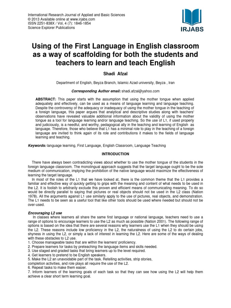 Using First Language in English Teaching | PDF | Second Language ...