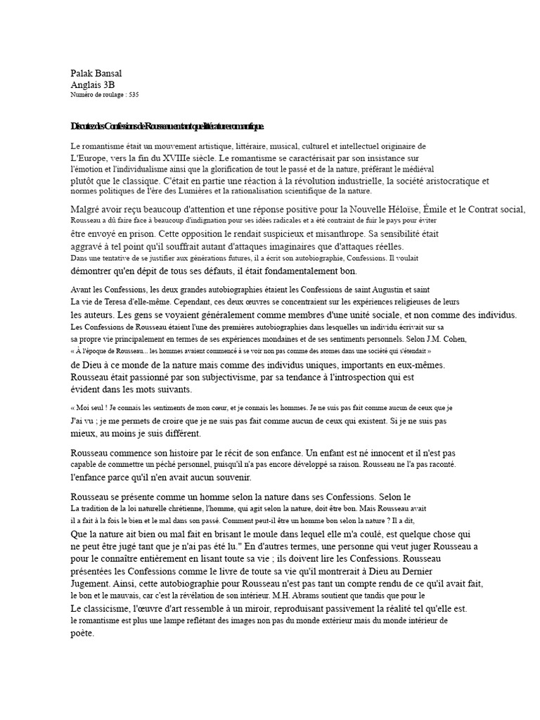 Rousseau et le Romantisme : Émotions et Individualisme | PDF | Jean ...