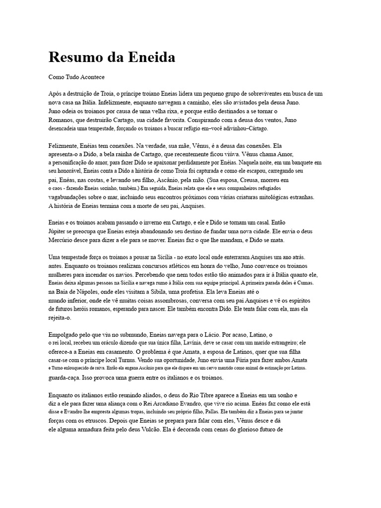 Resumo da Eneida: A Jornada de Eneias | PDF | Eneias | Eneida