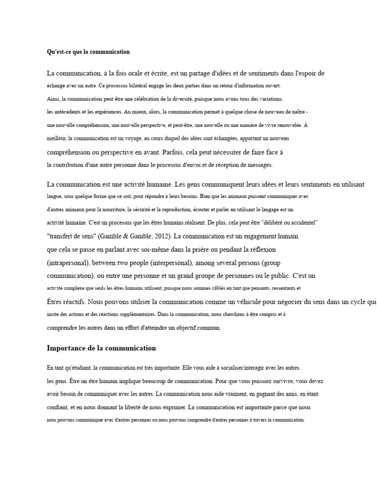 Importance de la communication humaine | PDF | Communication non verbale