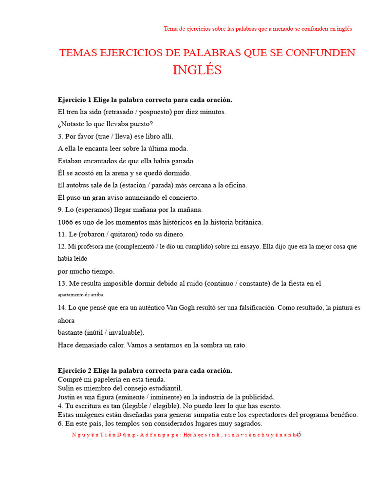 (GSTT - VN) Tema Especial Ejercicios de Palabras Comúnmente Confundidas ...
