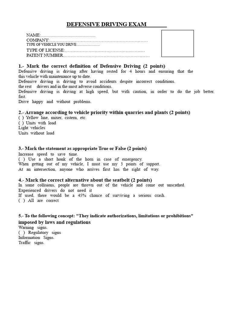 Defensive Driving Exam Questions | PDF | Driving | Traffic Collision