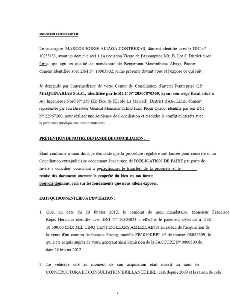Demande de Conciliation pour Transfert de Propriété | PDF | Sodles