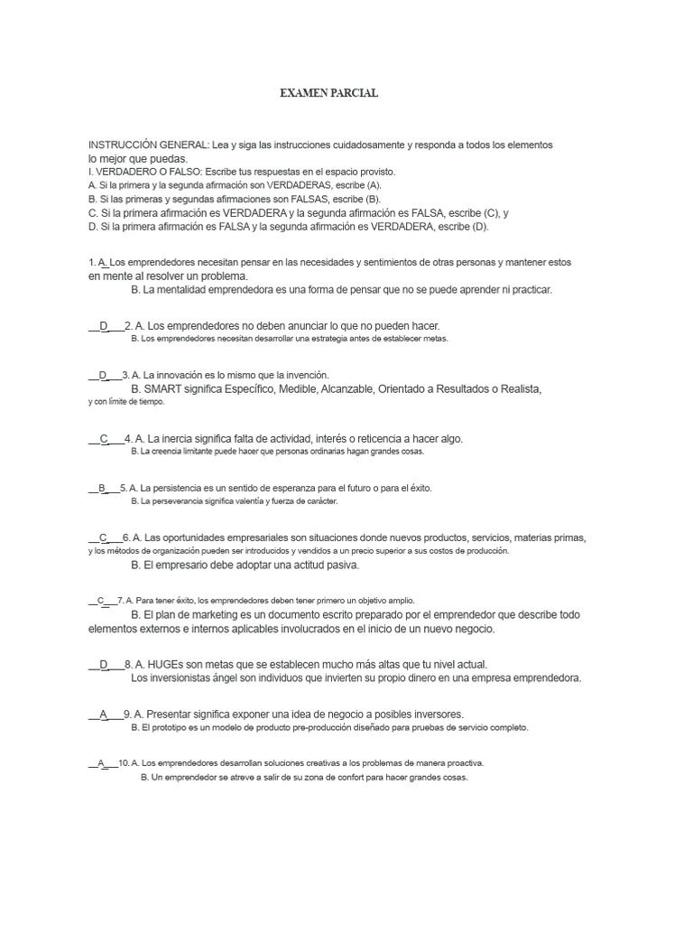 Examen Parcial de Emprendimiento y Mentalidad | PDF | Iniciativa ...