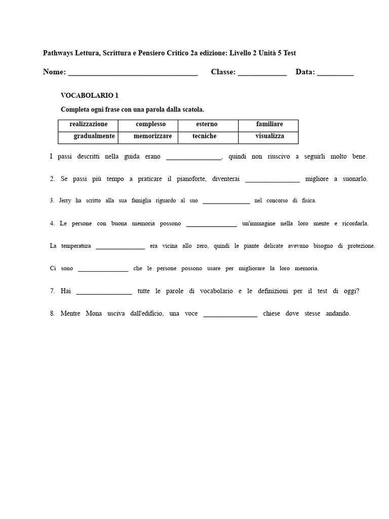 Percorsi rw2 2e U5 Test | PDF